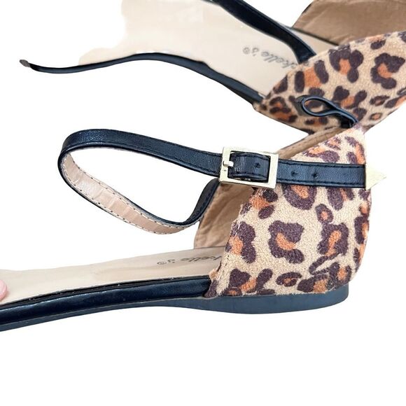 Breckelle's Leopard Print Ankle Strap‎ Pointed Toe D'orsay Flat Shoes - Picture 7 of 12